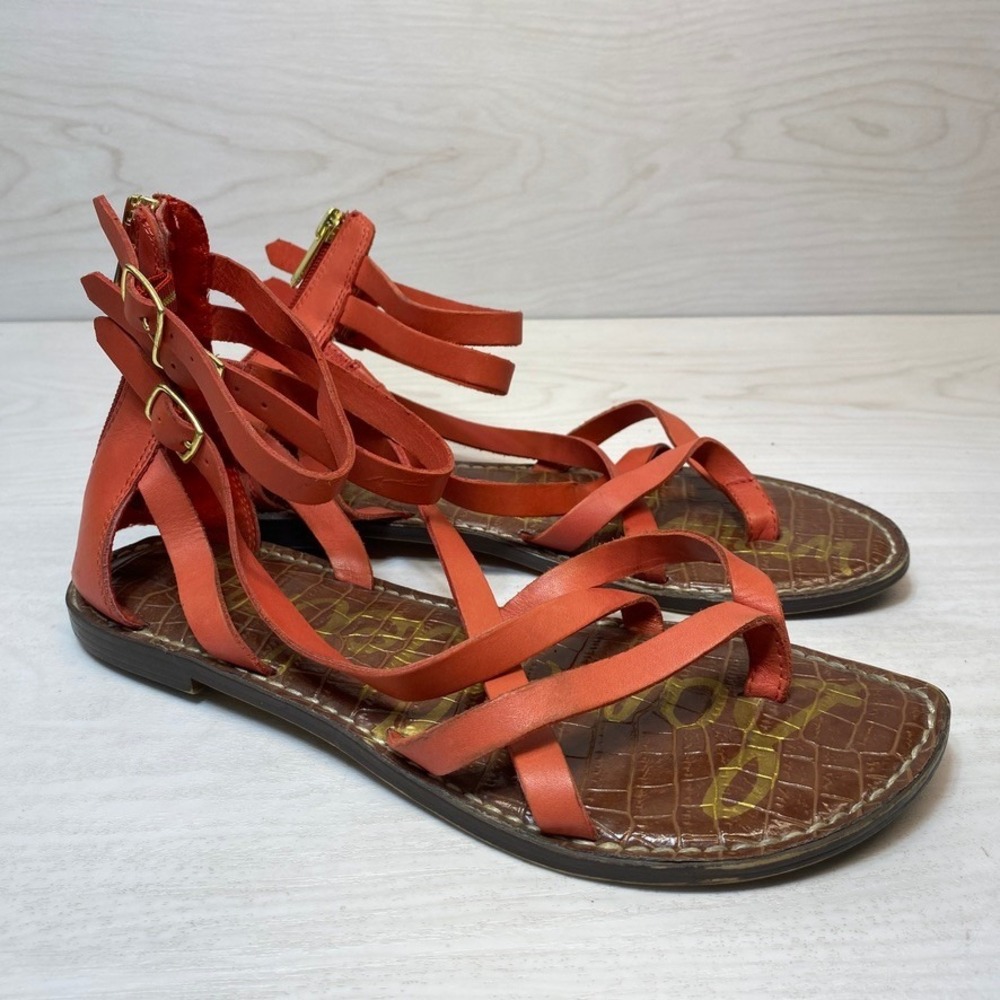 Sam Edelman Womens 8 Gallagher Gladiator Sandals Strappy Orange Leather Flat